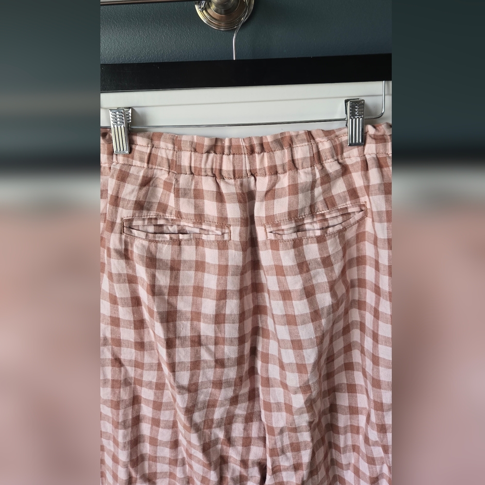 Lou & Grey Women's Pink Gingham Wide-Leg Linen Pants - Picture 6 of 7